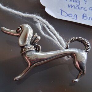 Vintage MCM Sterling Silver Marcasite Dog Brooch Pin stamped